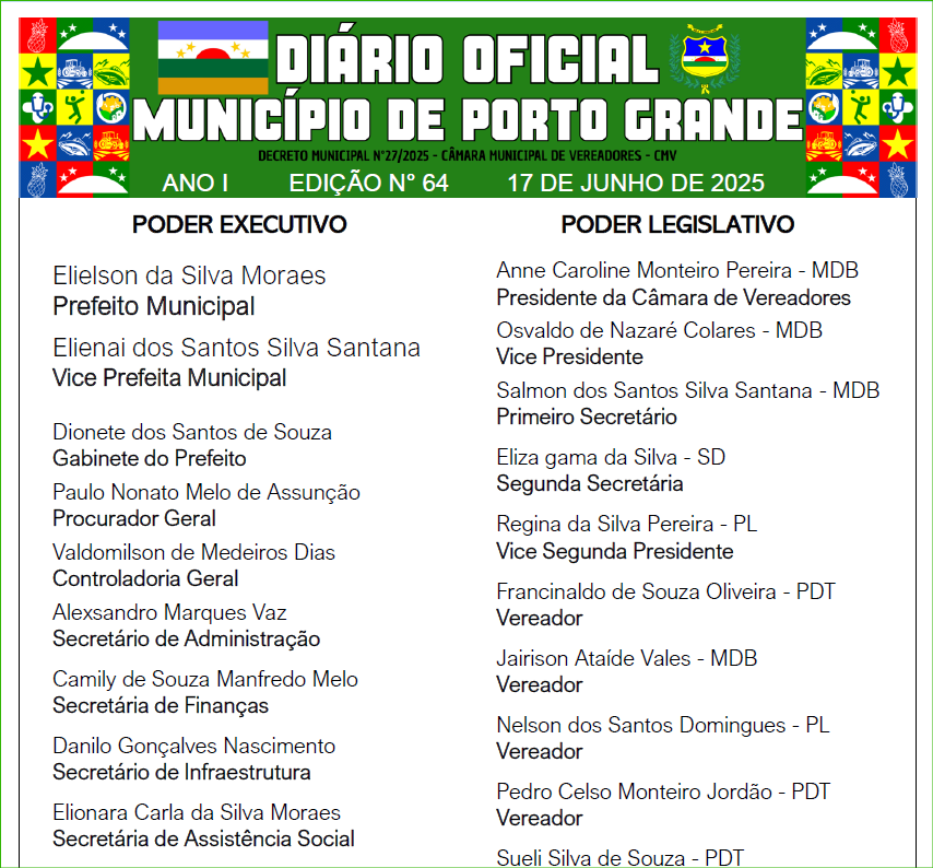 DIÁRIO OFICIAL - EDIÇÃO N° 64 - 17 DE JUNHO DE 2025
